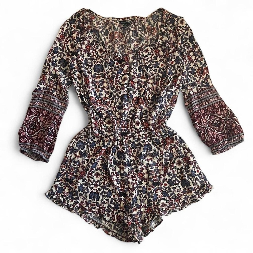 American Eagle Outfitters Floral Paisley Romper in Cream, Navy & Burgundy
